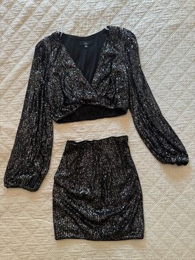 Lulu's Black Sequin Mini Skirt Set